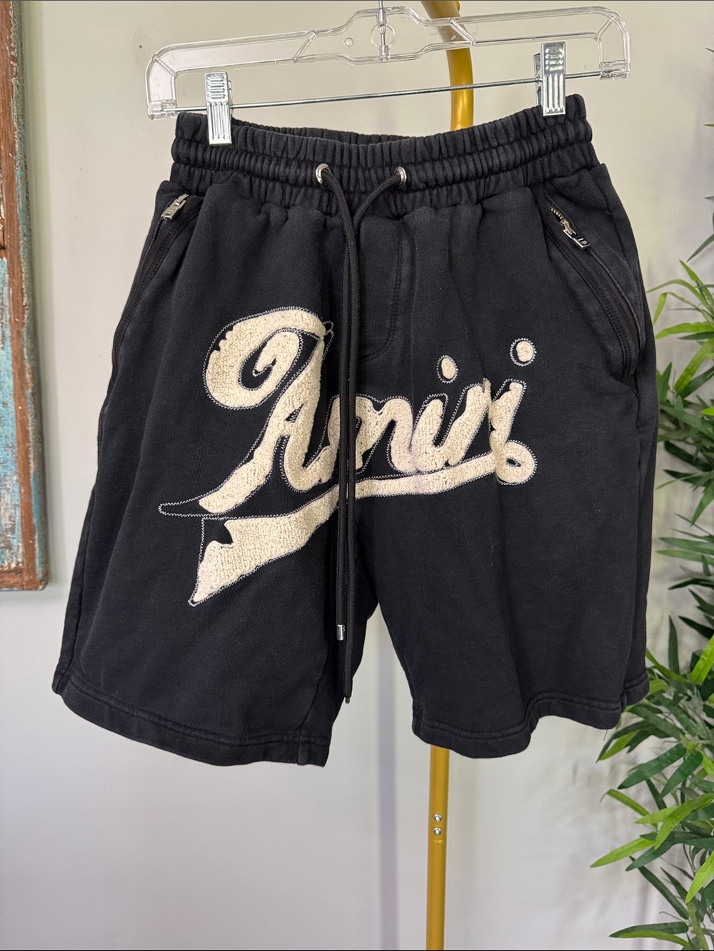 AMIRI Black Shorts with Cream Logo